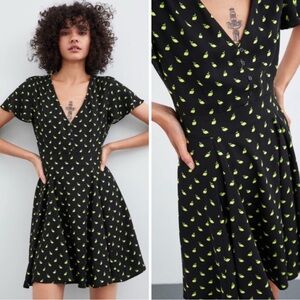 Zara Black Lemon Printed Women's Mini Dress